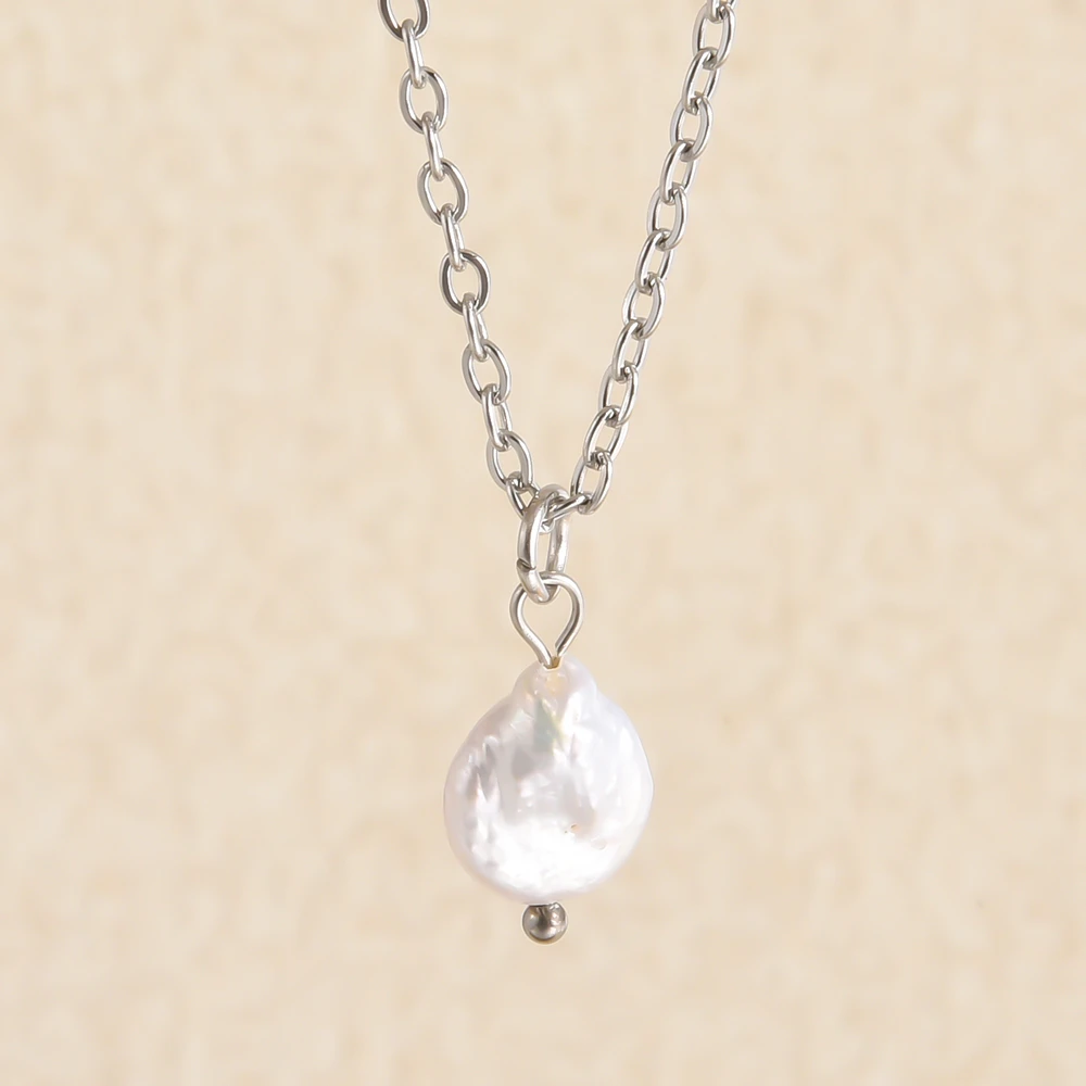 Irregular Flat Round Natural Pearl Necklace & Hoops Earrings Set