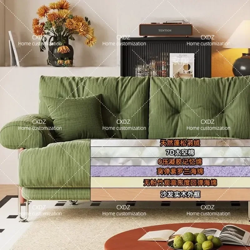 Popular antique avocado green corduroy sofa household living room small apartment large sitting deep straight row fabric sofa