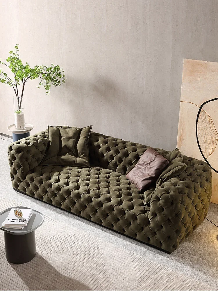 Lunar surface pull-up sofa, light luxury matte leather straight row
