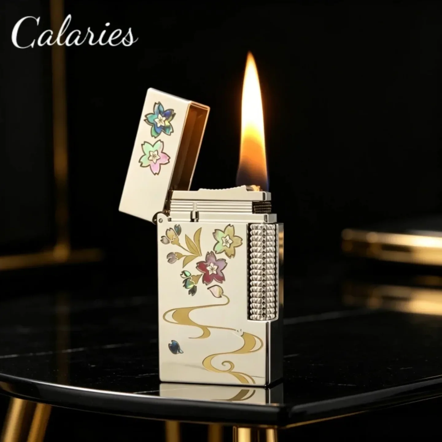 Apex Kecia Lighter – Side-Sliding, Loud Sound, Brass Bright Chrome, Inlaid Flowing Water, Spring and Autumn Color Shell