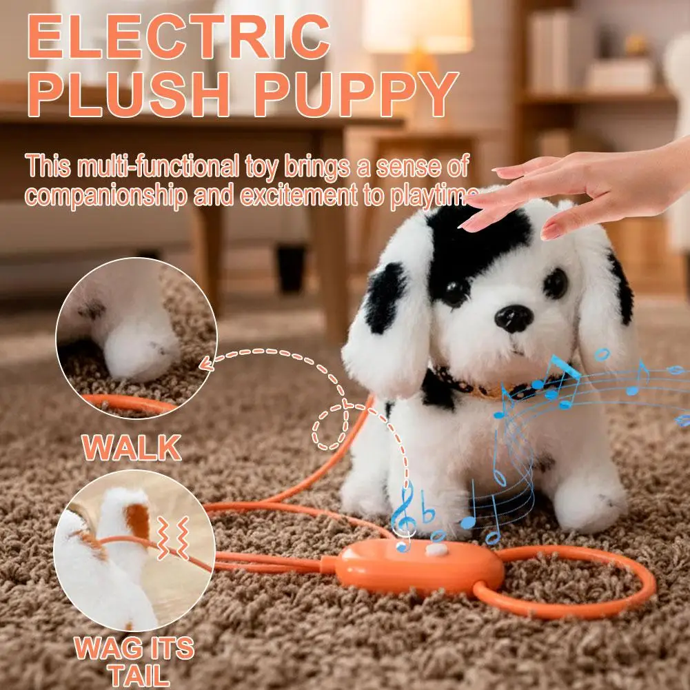 Electric Simulation Puppy Plush Toys Interactive Dog Robot Walking Barking Tail Wagging Toy for Kids Birthday Xmas Gift F2G4