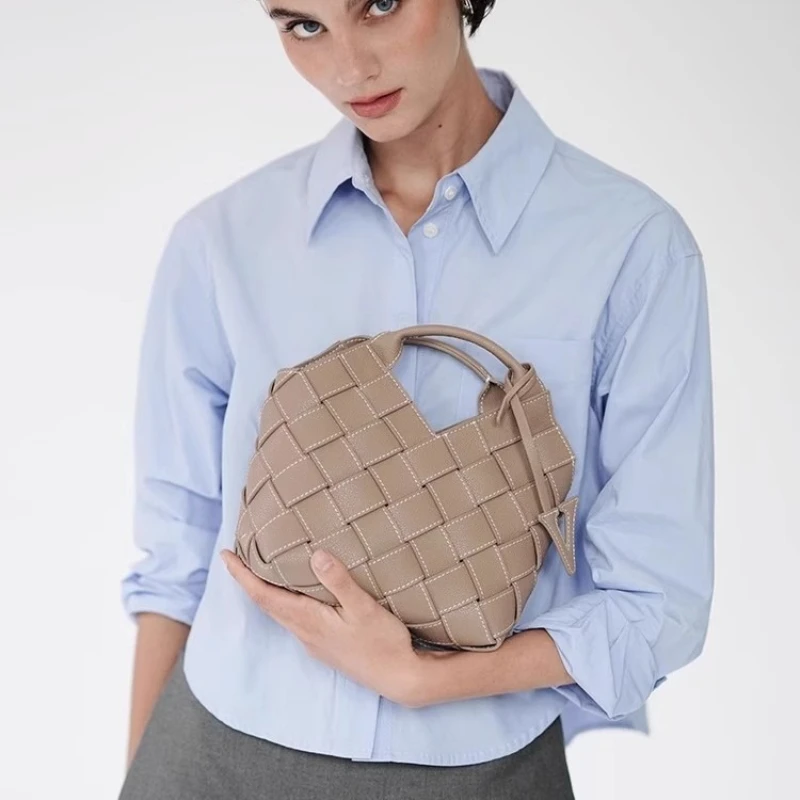 VERAFIED Fashion Woven Bag Genuine Leather Shoulder Bag Melard Cowhide Handbag