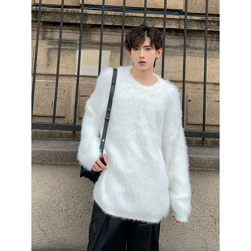 

Bla Knitted Sweater Coat Men's Loose Lazy round Ne Base irt Winter Warm Faionable Youth Active Sle Polyester Fiber