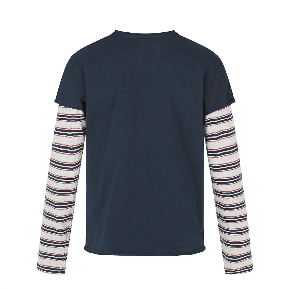MWJLPWQ Striped Color-Blocked Faux Two-Piece Long-Sleeve T-Shirt Casual Spring Autumn Men's Unique Vintage Print Tops 17609