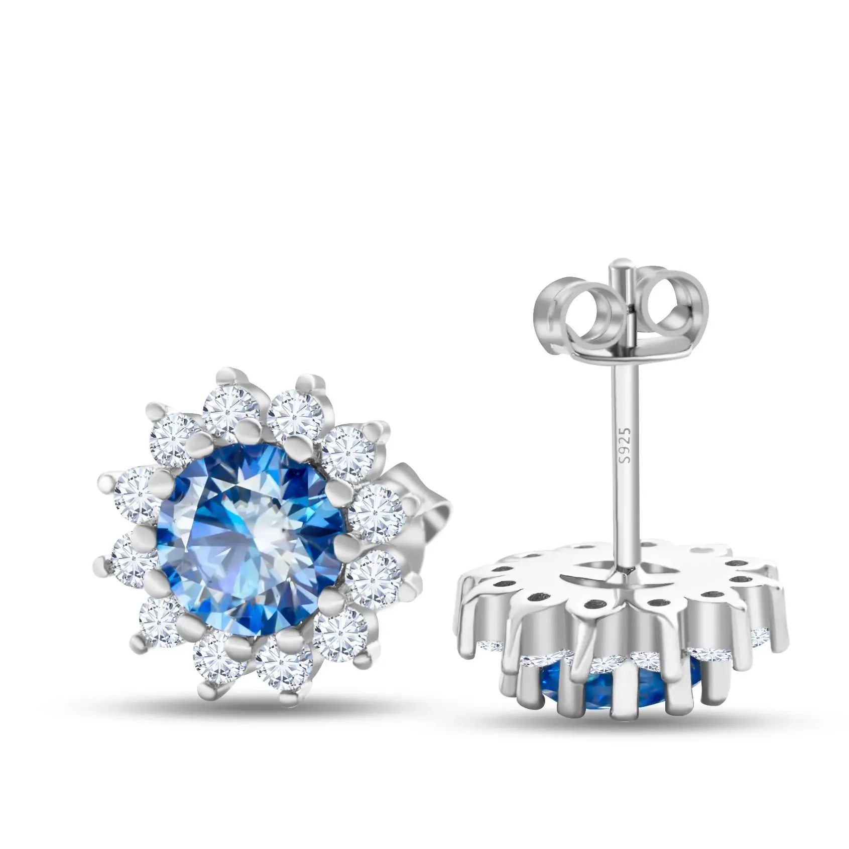 Blue Moissanite Stud Earrings for Women S925 Sterling Silver White Gold Plated Diamond Earring Ear Studs Wedding Fine Jewelry