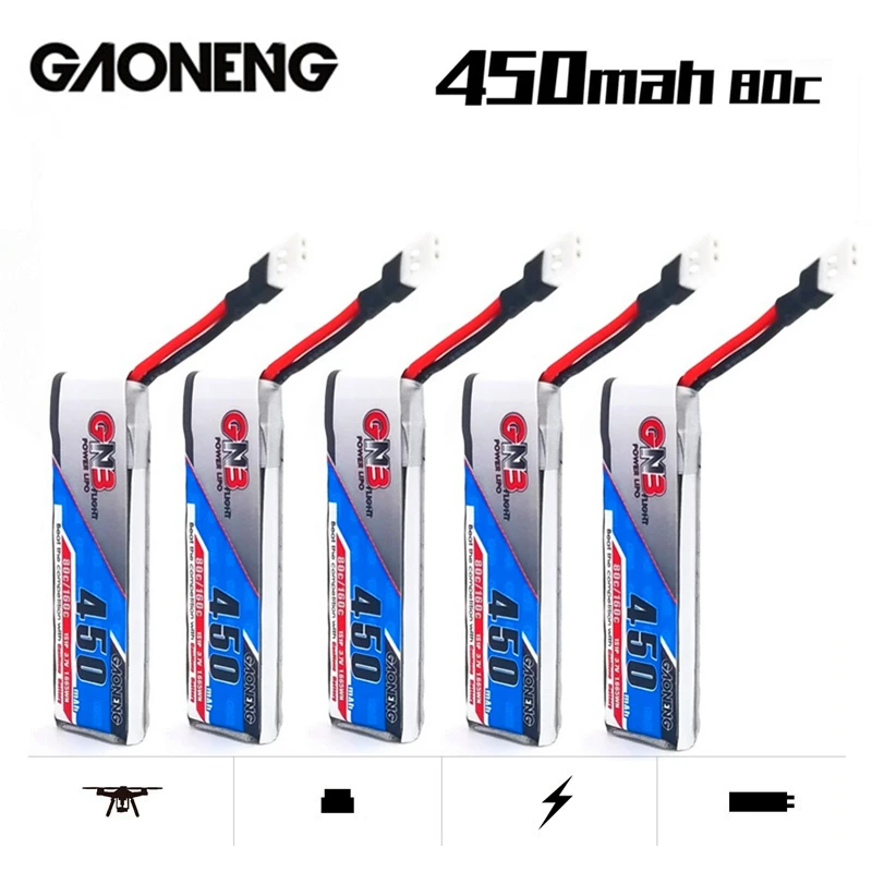 GNB Gaoneng HV Lipo Battery 1S 3.7V 450mAh 80C/160C For RC Helicopter Quadcopter FPV Racing Drone Parts 5pcs