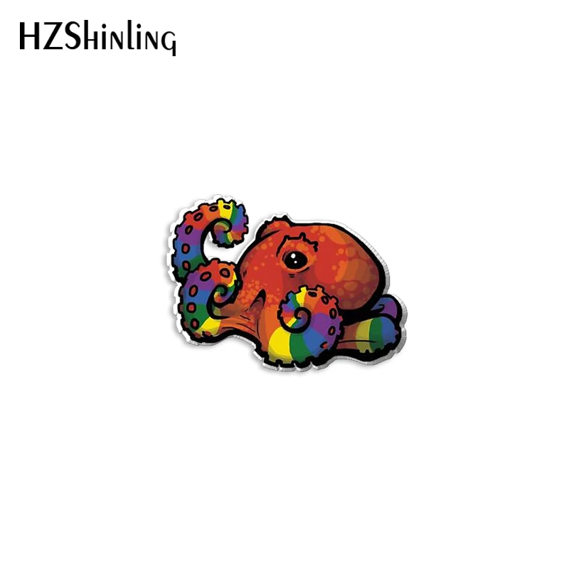 2023 New Pride Octopus Acrylic Lapel Pin Rainbow Octopus Epoxy Butterfly Clasp Pin Handmade Butterfly Brooch