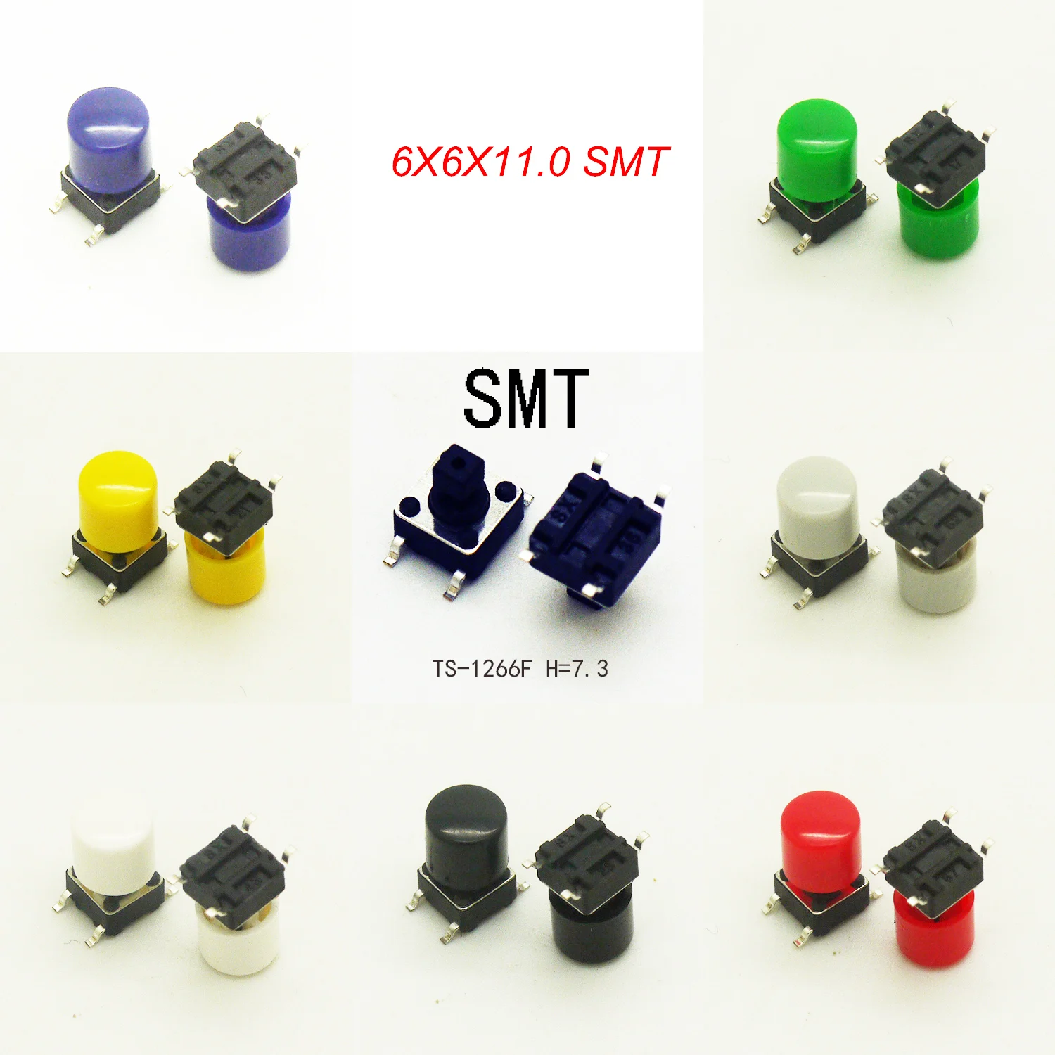 10Sets 6X6X7.3mm(H=11mm With Cylinder Cap) 4PIN DIP or SMT Momentary Tact Button Dia.6.6mm Tactical Keys Switch Mini Push Button