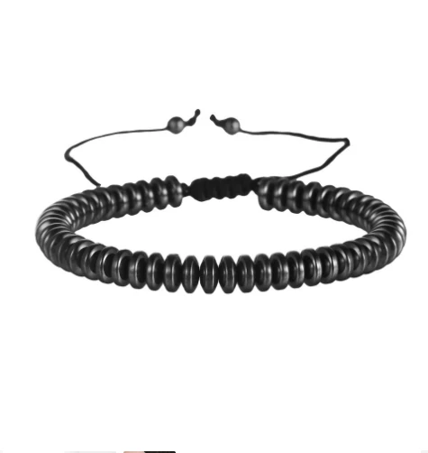 Creative love flat bead round bead black gallstone hand-woven bracelet adjustable bracelet jewelry