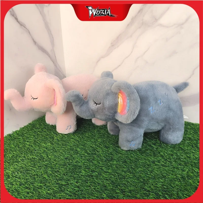 New 14cm Cute Breathing Elephant Stuffed Animal with Music Lights & Breathing Motion Soft Plush Doll for Baby Soother Sleep Gift