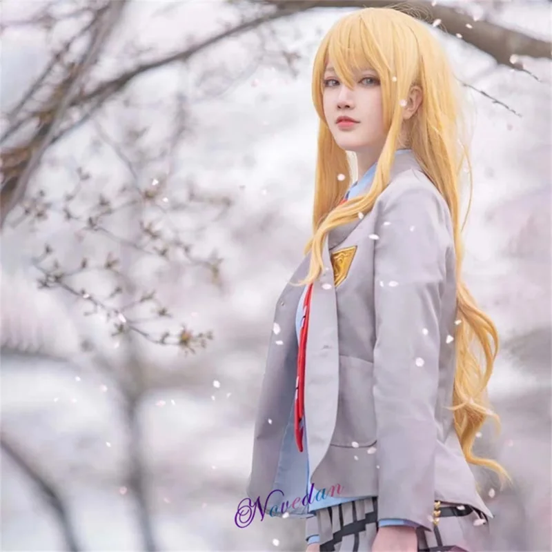 Anime Je Leugen In April Kaori Miyazono Cosplay Kostuum Arima Kousei Synthetische Pruik Jas Shirt Rok School Uniform Meisjes Vrouwen