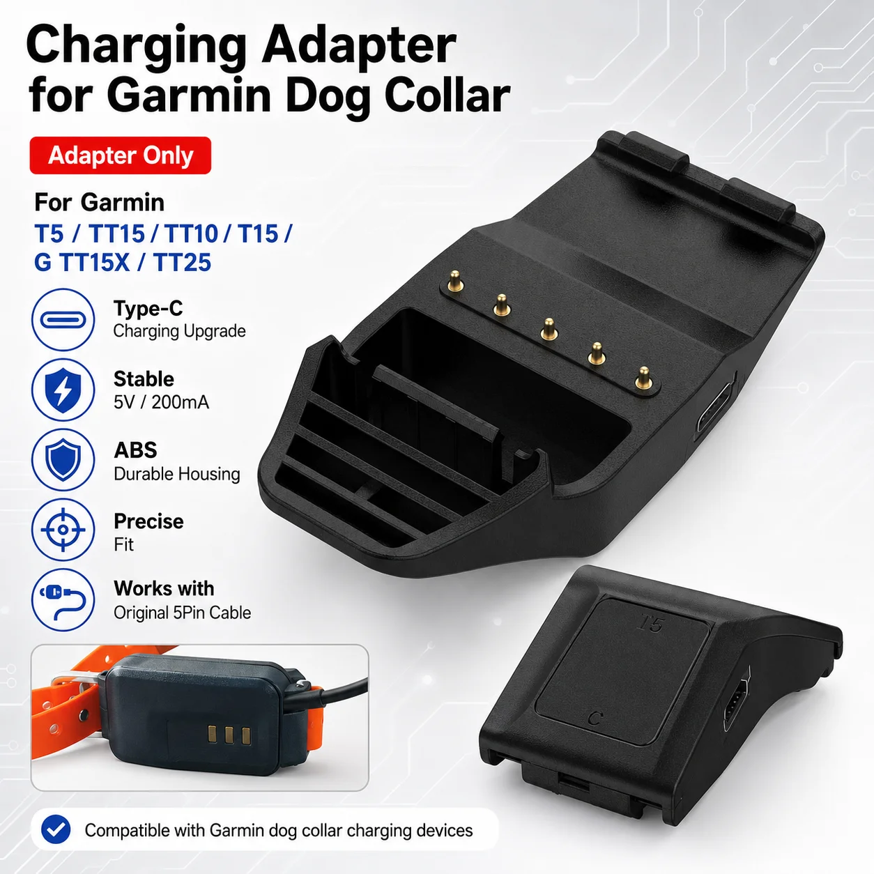For Garmin Pet Dog Collar Charger T5 TT15 TT10 T15 GTT15x TT25 Pet Tracker Anti-Lost Device Charging Cable Adapter
