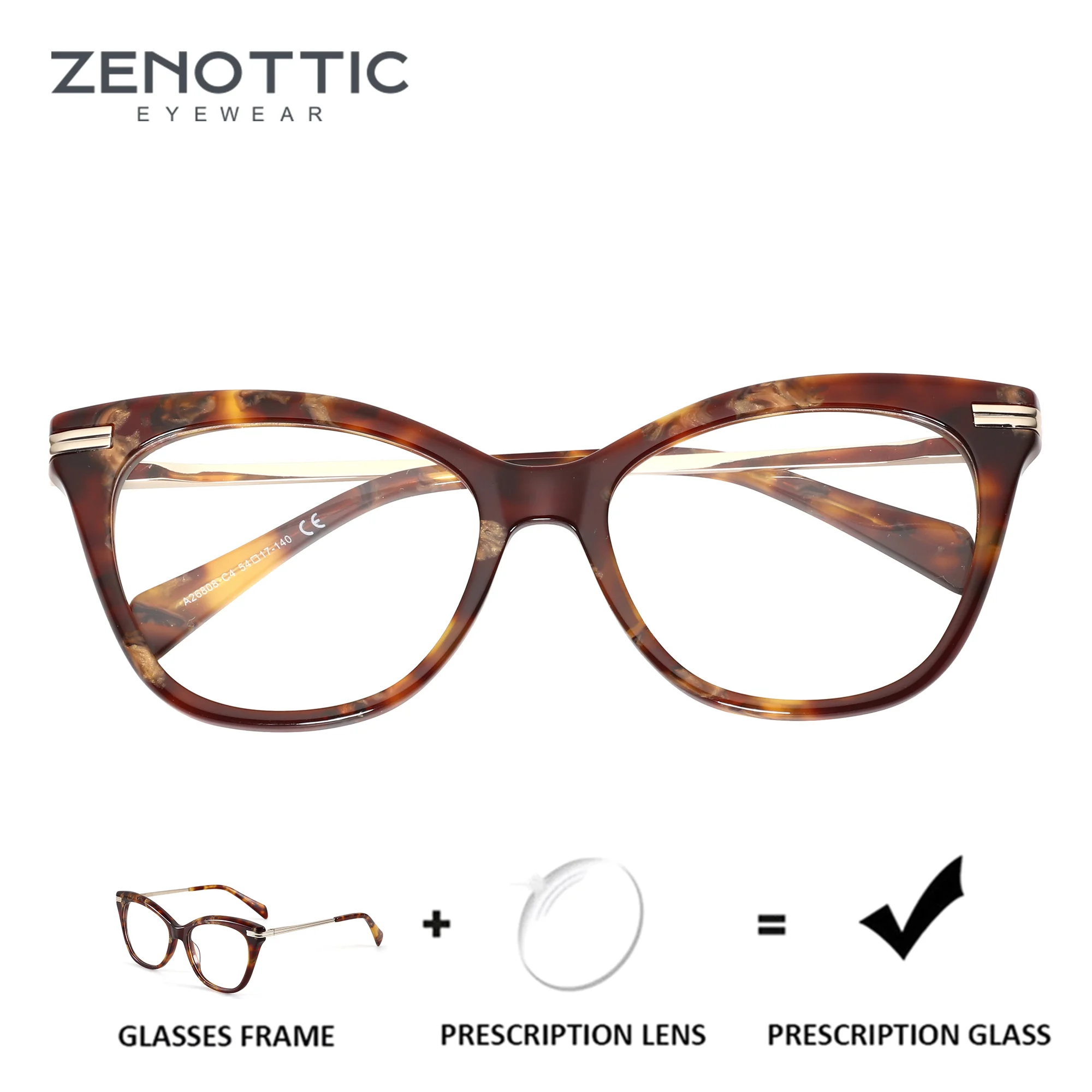 ZENOTTIC XL Size Cat Eye Acetate Prescription Prescription Lenses and Frames Women Blue Light Photochromic Multifocal Glasses