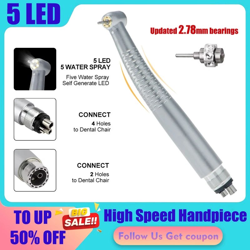 Dental High Speed 5 LED Handpieces 5 Water Spray Shadowless Push Button Air Turbina Ceramic Cartridge Rotor Dentistry Equipment