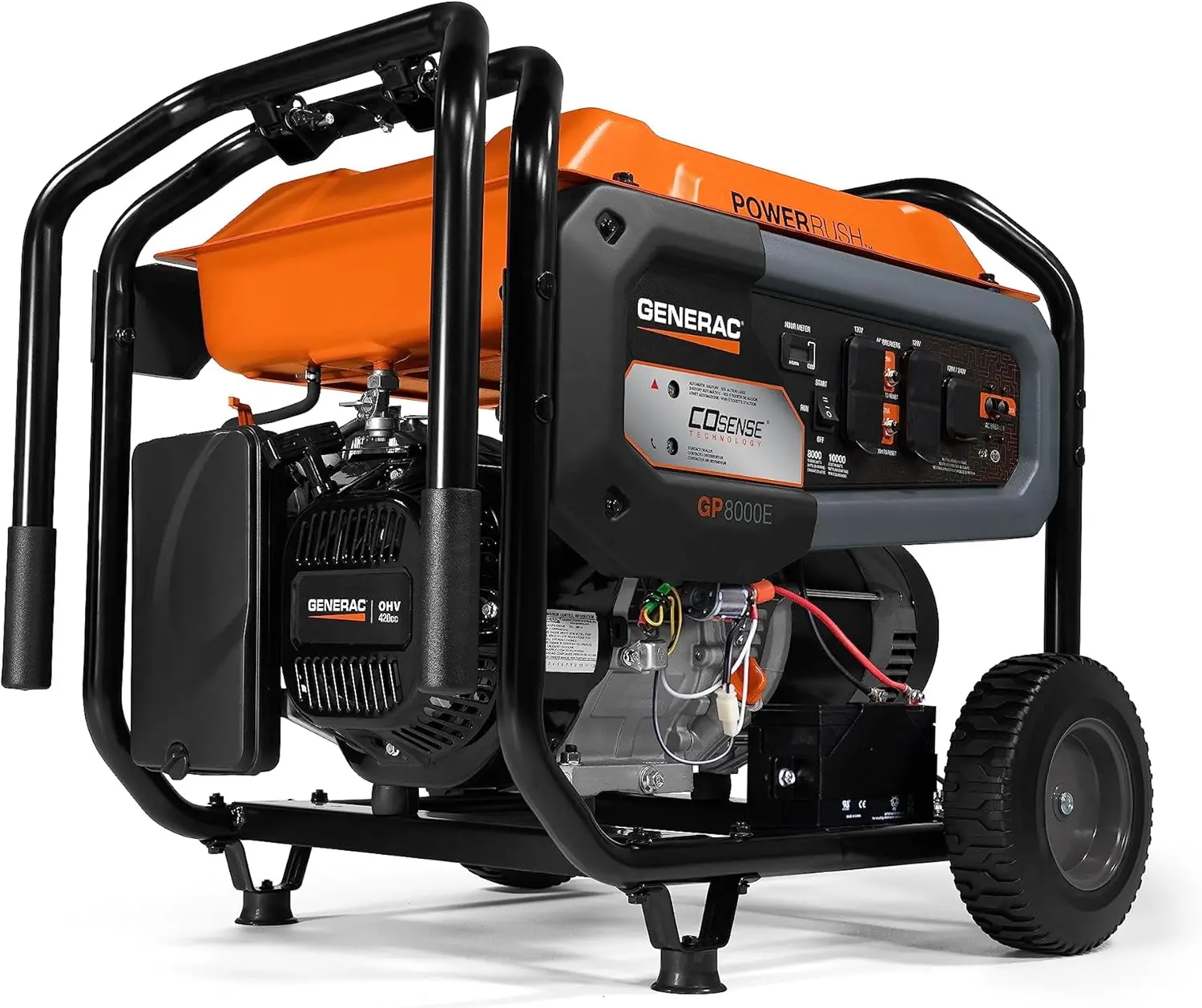 

Generac 7715 GP8000E 8,000-Watt Gas-Powered Portable Generator - Electric Start with COsense - Powerrush Advanced Technology