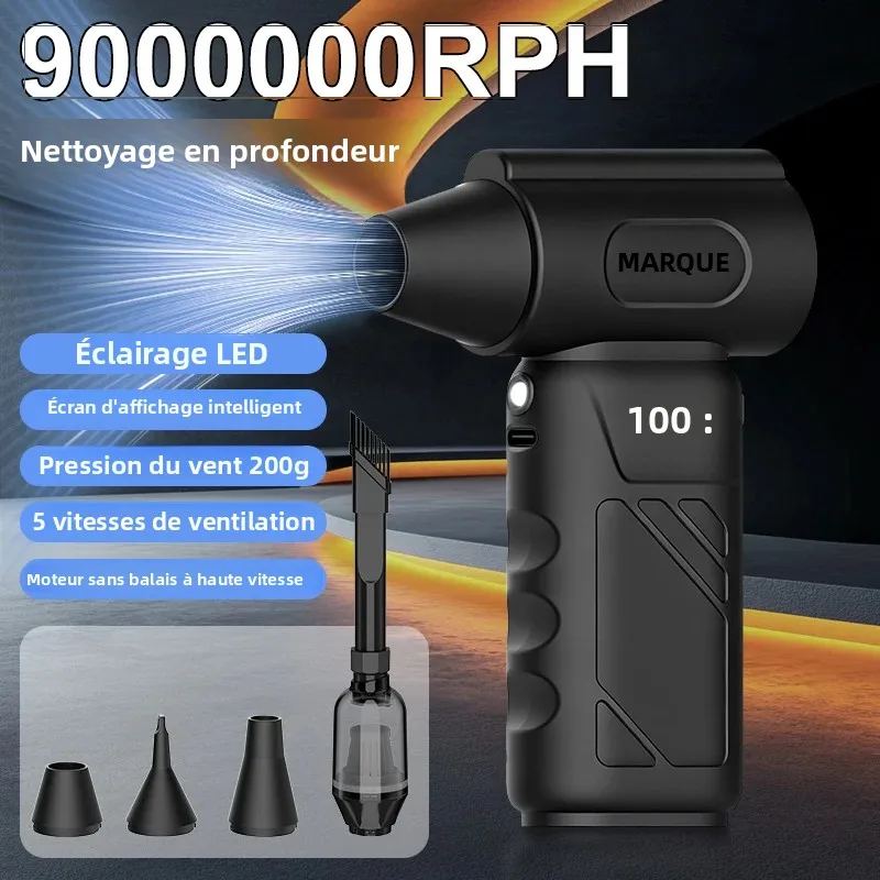 Souffleur d'air mini turbo 9000 KRPH, poignée ergonomique, compact, sans fil, dépoussiéreur à air comprimé, ventilateur à jet portatif pour clavier et maison