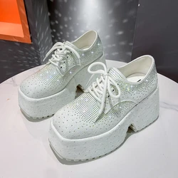 Designer Autumn Spring Leather Women Shoes New Style 9.5CM Platform Shoes Platforms Sneakers Tide Shine Bling Rhinestone Shoes