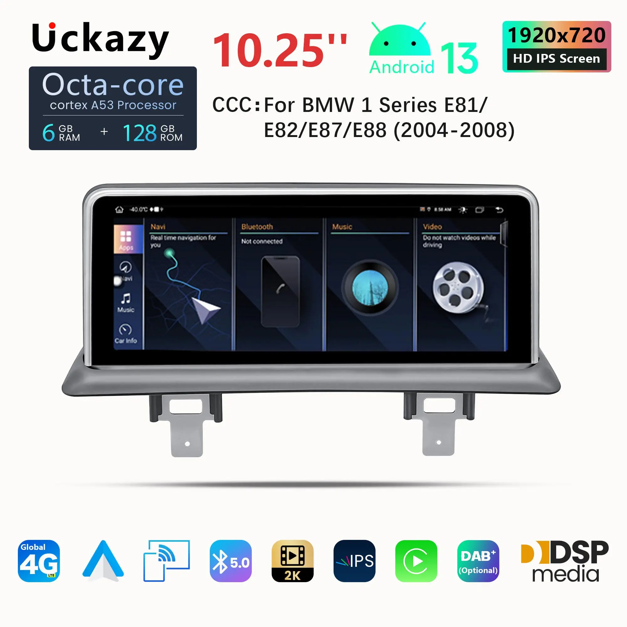 4G Wireless  Carplay Android 13 Car Radio For BMW 1 Series 120i E81 E82 E87 E88 CCC CIC Multimedia Screen Head unit Stereo Audio