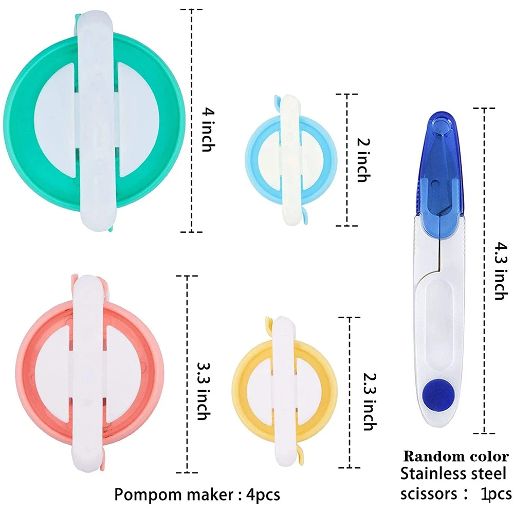 1Set 4 Sizes Pom-pom Maker Pompom Maker Fluff Ball Weaver Needle Craft Knitting Wool Tool Kit With Thread Cutter Scissors
