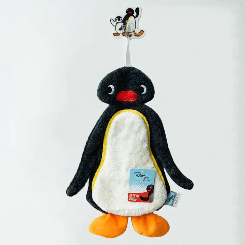 Kawaii Pingu Hand Towel Thickened Wipe Cloth Absorbent Kitchen Cleaning Rag Quick Drying Towel Embroidered Handkerchief Decor