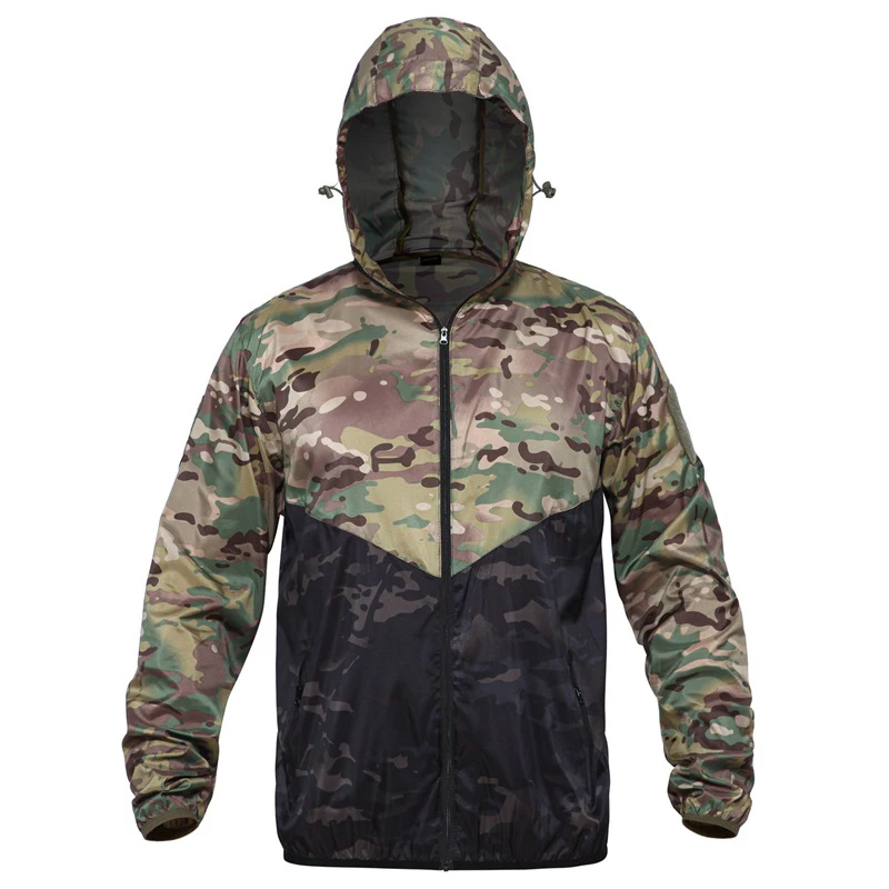 US Hot Sale Men Summer Tactical Jacket Outdoor Light Quick Drying Camping Fishing Jacket Military Camo Hooded Sunscreen Clothing