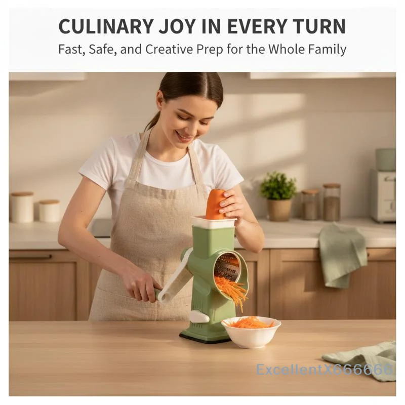 3-in-1 Rotary Cheese Grater Manual Multifunctional Veg Slicer Grinder Sharp Blades Efficient Shredding for All Kitchen Needs