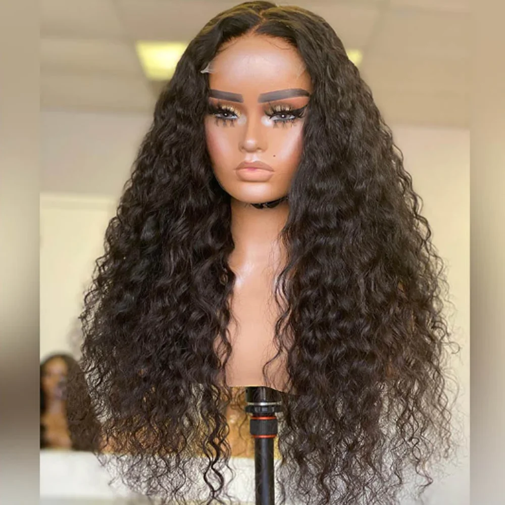 Long 26Inch 180Density Soft Natural Black Kinky Curly Lace Front Wig For Women BabyHair Heat Resistant Preplucked Daily Glueless