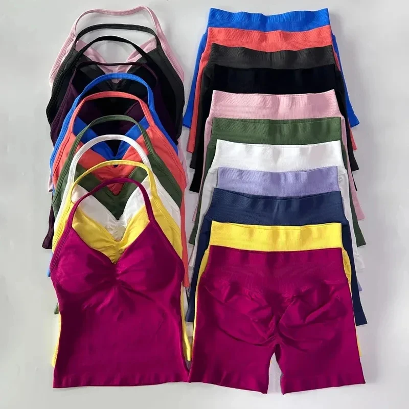 

2 Pieces Seamless Gym Set Women Tank Tops High Waist Scrunch Yoga Leggings Fitness Clothes Workout Sets Gym Suit Activewear