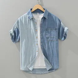 Denim Shirt Man Original Men's Shirts and Blouses Korean Popular Clothes Beach Tiki Hawaiian Short Sleeve Clothing Mens T-shirts