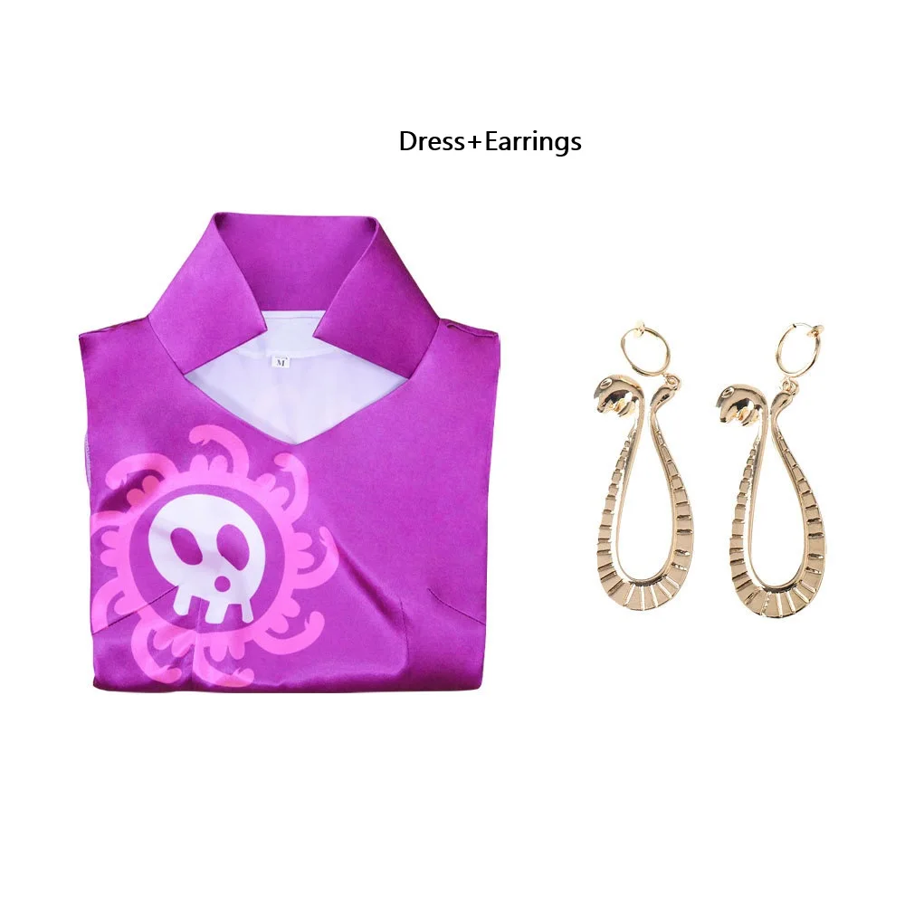 Women Boa Hancock Inspired Cosplay Costume Purple Cheongsam Dress With Earrings Halloween Carnival Anime Role Play Outfit - view 3