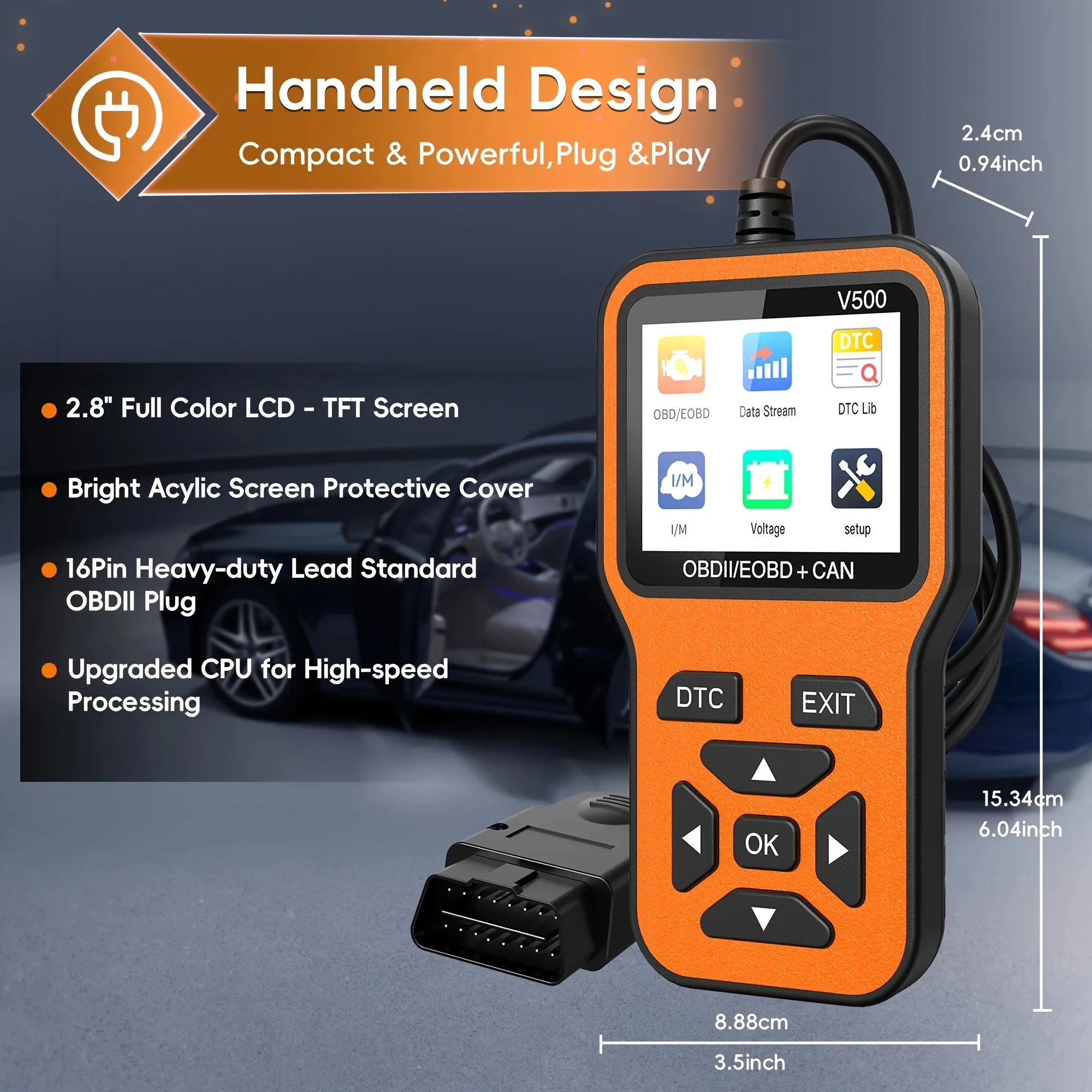 Car Obd2 Scanner Diagnostic Tool Code Reader, Car Voltage Tester Engine Fault Code Scanner, Charging Tester Diagnostic Tool V500