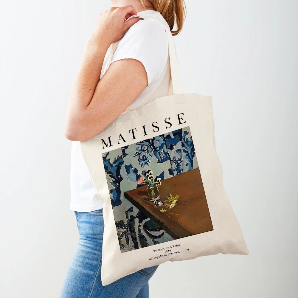 Vintage Art Shopper Bag Matisse Girl Flower House Forest Women Shopping Bags Double Print Casual Canvas Shoulder Tote Handbag