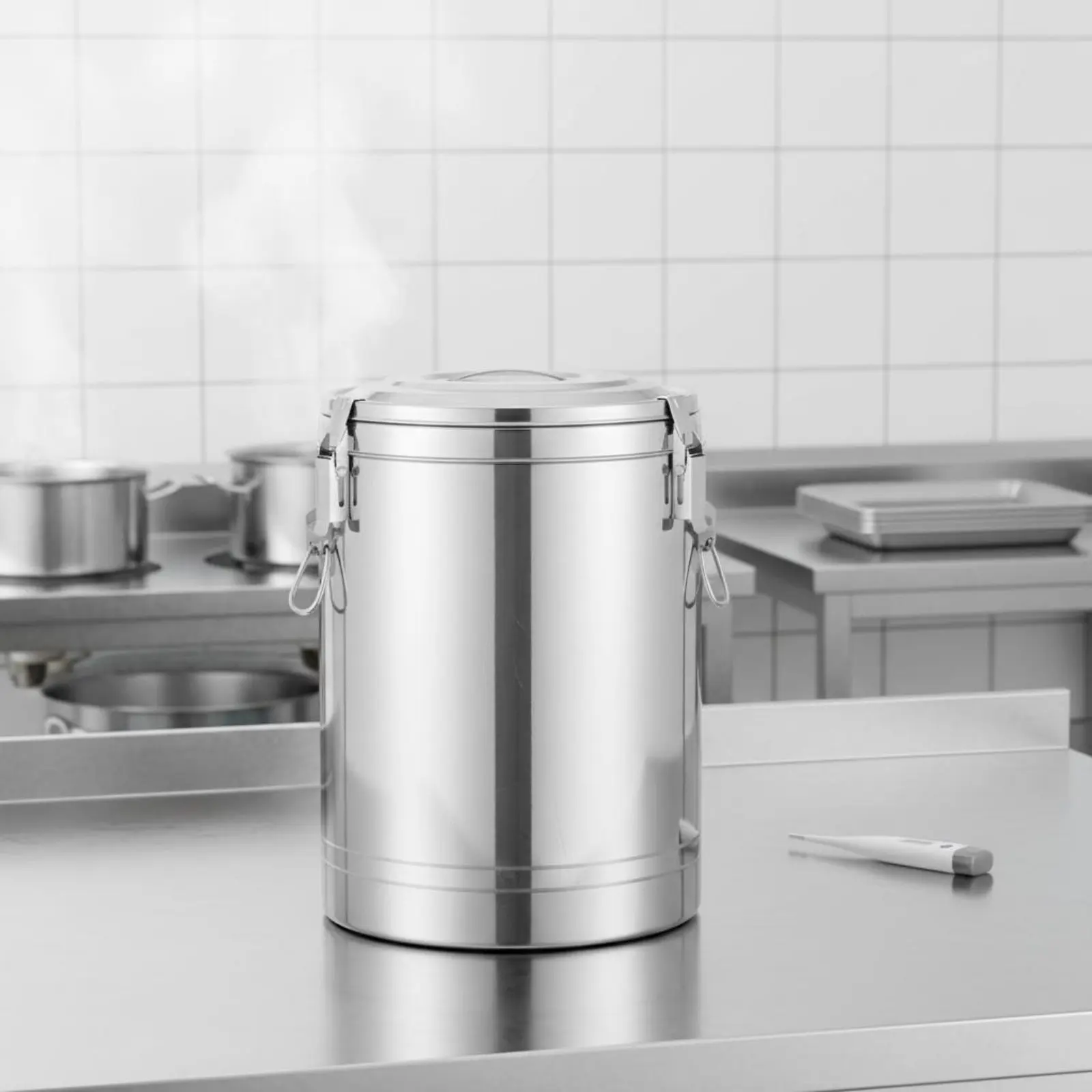 

Stainless Steel Insulated Barrel Secure Locking Buckles Stainless Steel Thermal Barrel Insulated Soup Container for Buffets