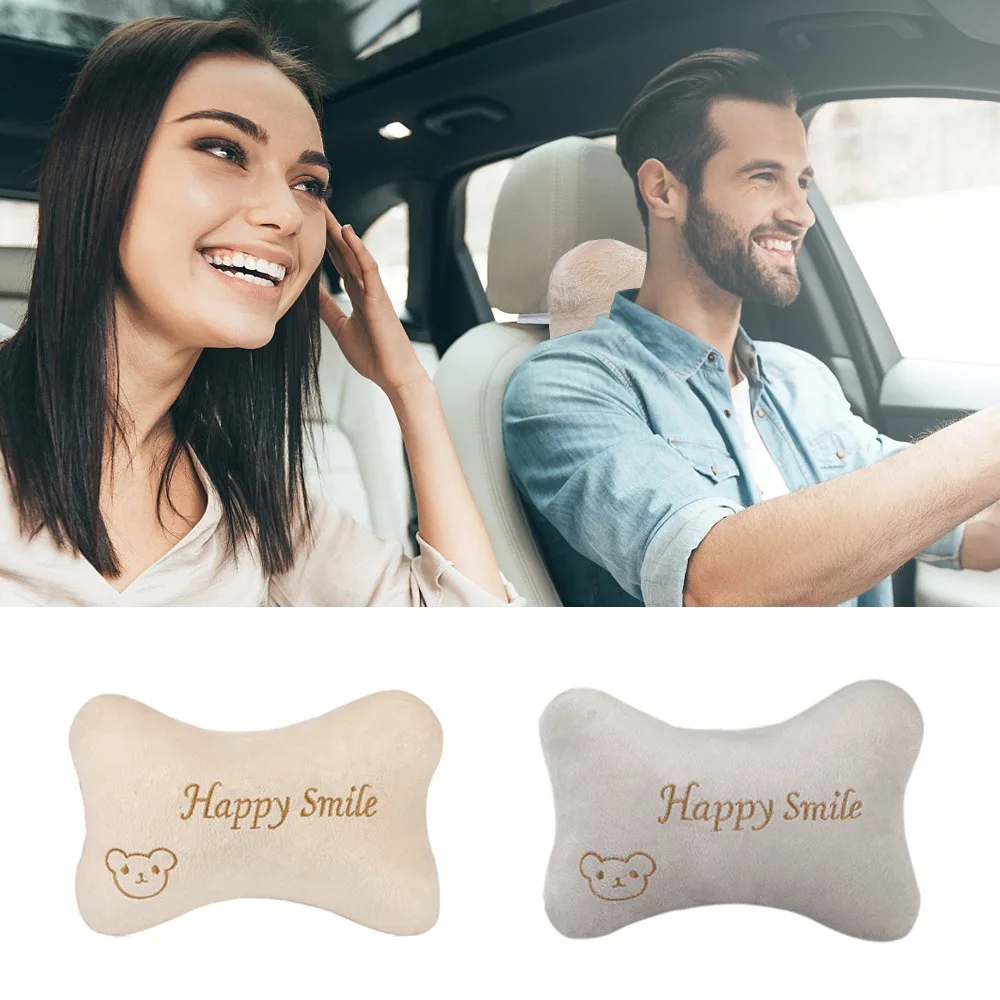 Car Accessorie Little Bear Pattern Double Neck Pillow Comfortable Backing Block Roll Neck Pillow