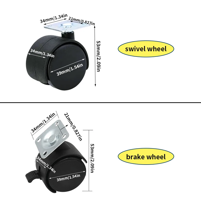 8pcs Wheels, Brake Wheel Swivel Wheel, Black Furniture Wheel, Universal Caster, Used for Tables, Shelves, Etc