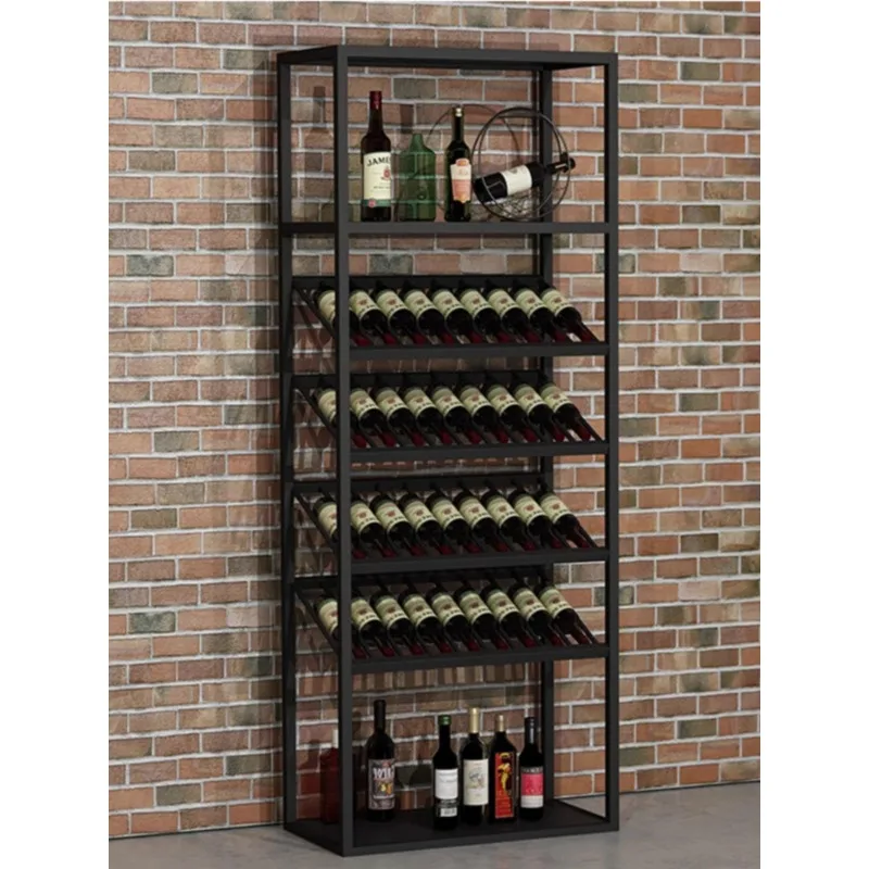 Bar floor-to-ceiling wine cabinet red wine storage, display  retro European wrought iron wine rack