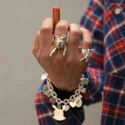 SKOLOC Punk HipHop Rabbit Ring for Men Women Girls Exaggerated Siver Color Fashion Personality Rings Jewelry Gift