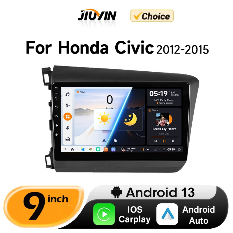 

9" Android 13 Car Radio 8 Core For Honda Civic 2012 2013 2014 2015 Multimedia Player 2din Carplay Stereo GPS DVD Head Unit