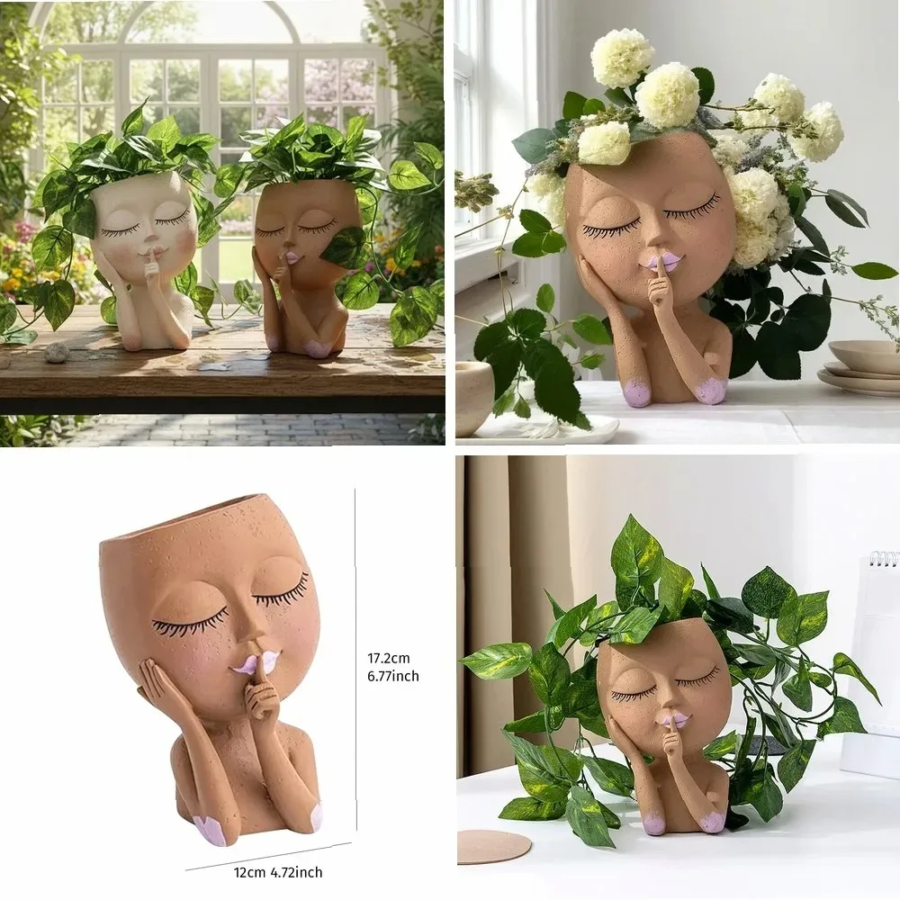 1PC, Flowerpots Decorated with Closed Eyes Dolls, Garden Doll Flowerpots, and Flowerpots Decorated with Resin Material