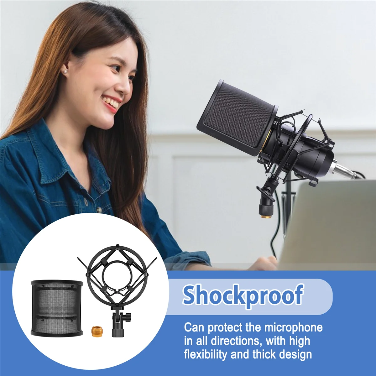 

AA85 Microphone Shock Mount with Microphone Filter Windscreen Suspension Shock Mount Holder Clip
