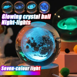 3D Crystal Lights Lamp Glowing Planetary Galaxy Night Light Crystal Ball Night Lights Bedside Light Home Decor Christmas Gift