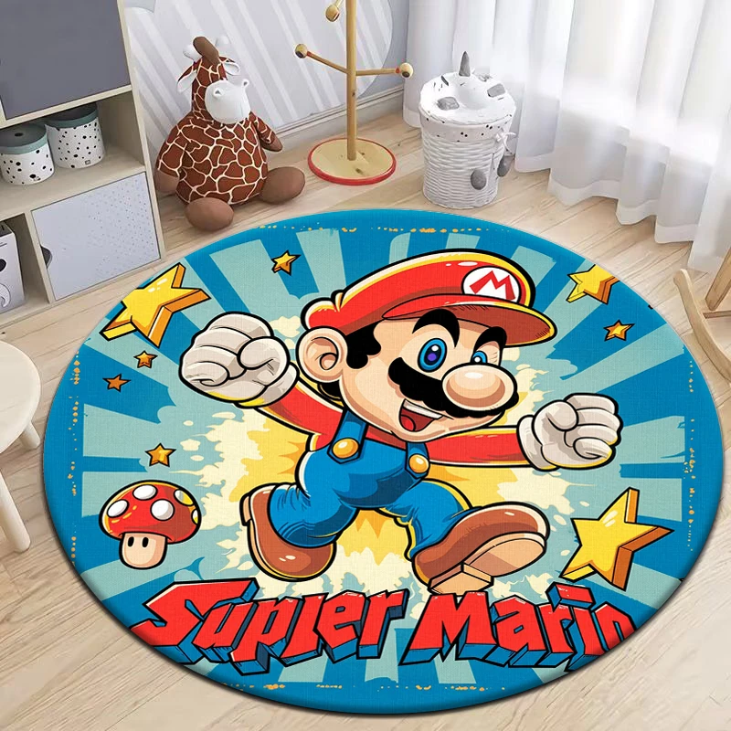 Super Mario HD Printed Cartoon Round Carpet for kids Living Room Rugs Camping Picnic Mats Flannel Anti-Slip Rug Yoga carpet