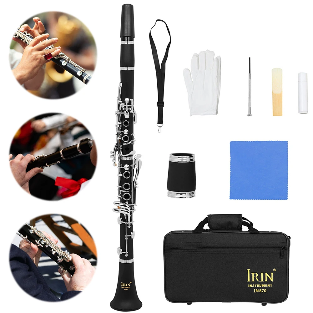 Bb Clarinet with Reed Carrying Case Cleaning Cloth B Flat Clarinet Bakelite Wooden Professional Woodwind Instrument for Beginner