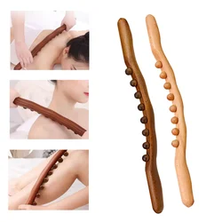 8 Beads GuaSha Stick Natural Carbonized Wood Handheld Wooden Body Massager Back Soothing Meridian Scraping Relax Therapy Tools