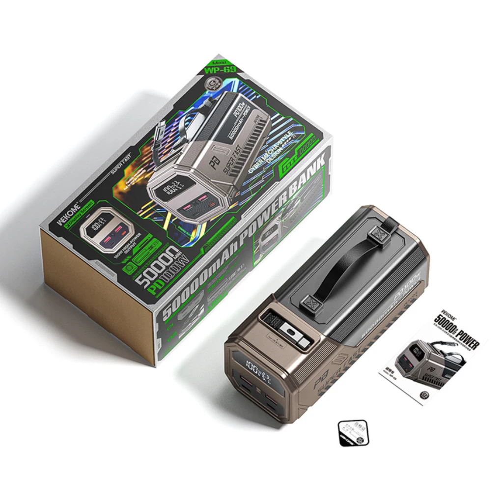 باور بانك شحن سريع 100 وات بقدرة 50000 مللي أمبير في الساعة مع أضواء LED فائقة السطوع وبطارية مخرجات متعددة المنافذ لهاتف آيفون وشاومي وسامسونج