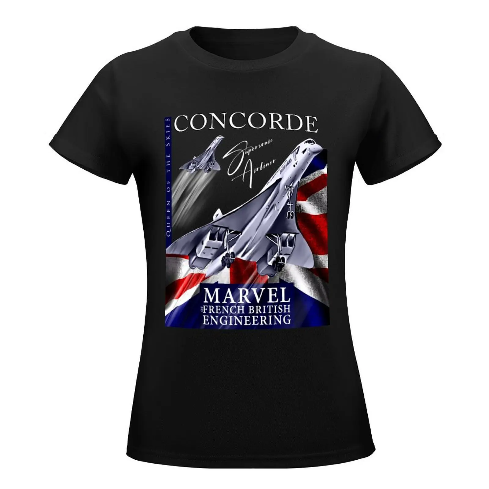 Concorde Retro Vintage British French aircraft travel pilot T-Shirt lady clothes tees funnys cropped t shirts for Women