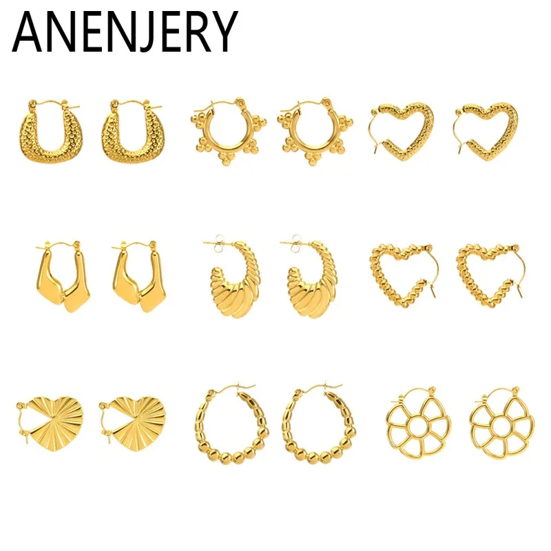 ANENJERY 316L Stainless Steel Love Heart Earrings for Women Exaggerated Personality Niche Jewelry Gifts Wholesale