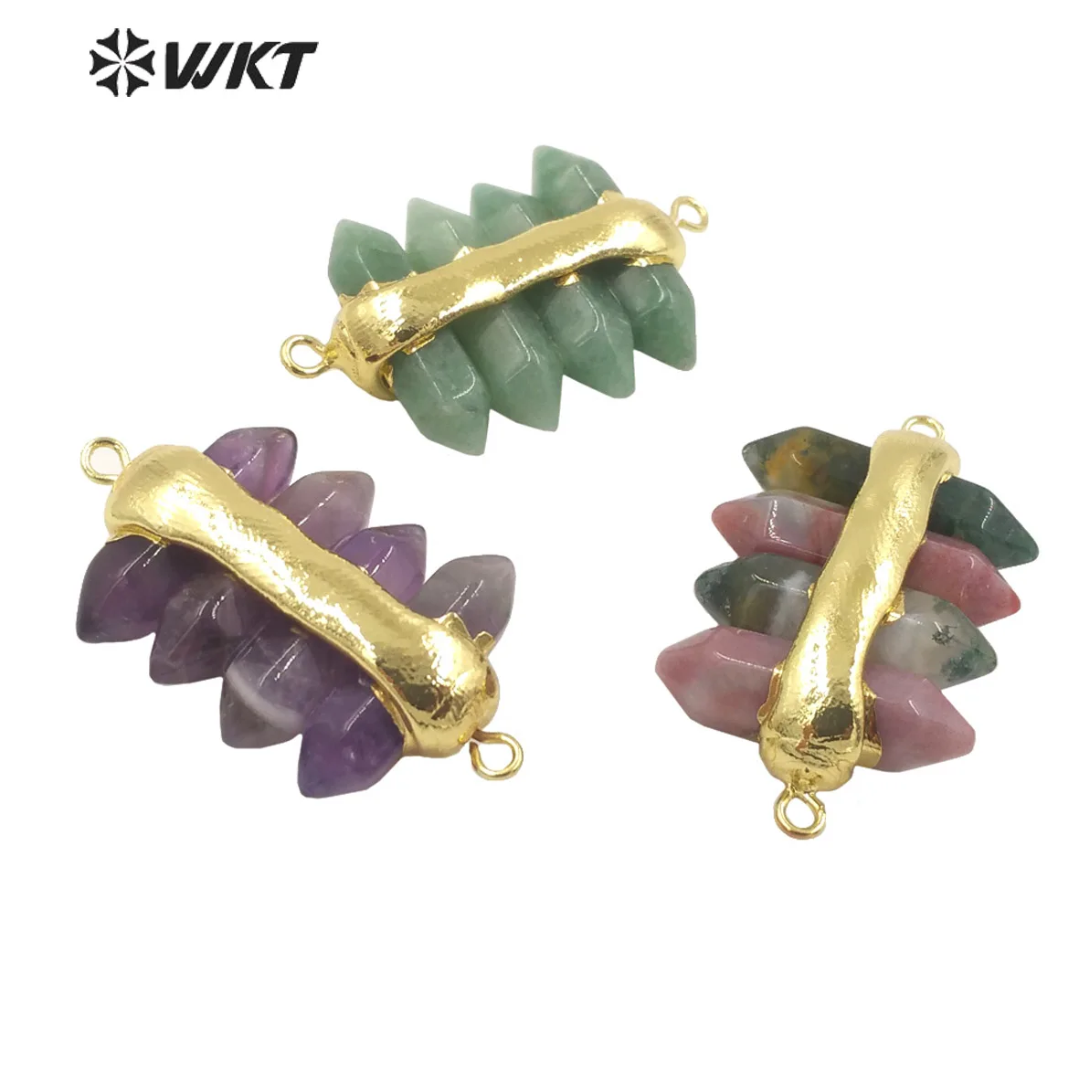 

WT-C325 Amazing 4 Crystal Quartz Point With Double Loops Energey Gemstone Connectors Women Jewelry For Bracelet Make