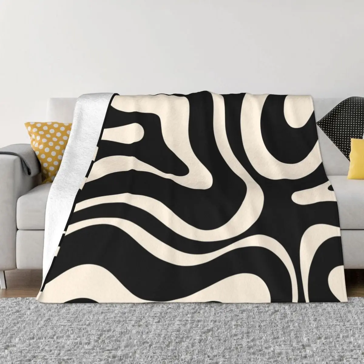 

Modern Liquid Swirl Abstract Pattern Square in Black and Almond Cream Throw Blanket heavy blanket to sleep Sofa Blankets