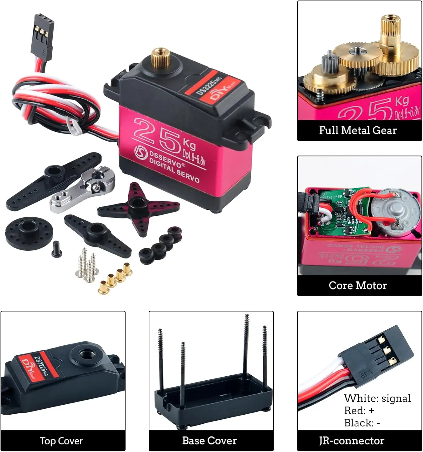 4PCS DS3225 25kg High Torque RC Servo Full Metal Gear 6V Digital Servo Motor 25T Arm Servos Horn for DIY Baja RC Cars Control